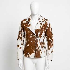 Blouson de motard en cuir véritable pour homme, col rabattu, fermeture éclair, coupe classique, hiver, décontracté, logo brodé sur le devant - Product Image 1