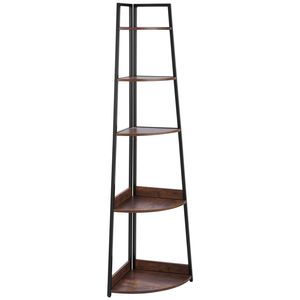 Libreria angolare a 5 ripiani alta 70 pollici con struttura in metallo industriale e mensole in legno per soggiorno e ufficio, scaffale a scala angolare - Product Image 6