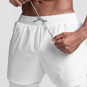 กางเกงขาสั้นออกกำลังกายผู้ชายแบบมีเชือกผูก เอวยางยืด สำหรับฟิตเนส วิ่ง ออกกำลังกายกลางแจ้ง สีขาว ขายส่ง ระบายอากาศได้ดี - Product Image 1