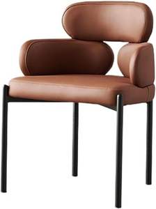 Chaise de salle à manger scandinave avec dossier en rotin, chaise de salle à manger moderne haut de gamme rembourrée en cuir pour hôtel et restaurant - Product Image 4