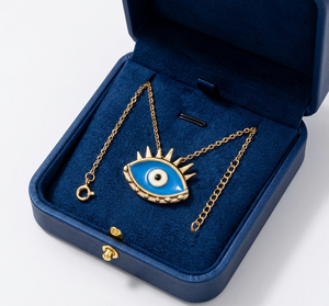 Collier pendentif œil chrétien en laiton fait main, résistant au ternissement, émail bleu, protection, bijoux minimalistes pour fiançailles et usage quotidien - Product Image 5