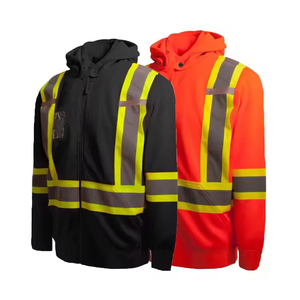 Sudadera de Seguridad ANSI Clase 2 con Cierre de Cremallera, Tejido Cálido Fluorescente Negro Naranja Impermeable OEM, LED Reflectante de Alta Intensidad - Product Image 1