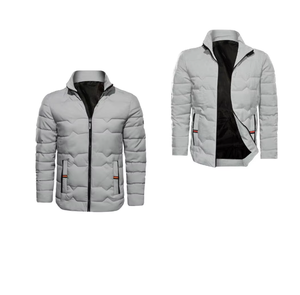 Blouson matelassé chaud pour homme, gris clair, à capuche, col montant, coupe ample, 100 % imperméable, réversible, en polyester satiné, avec fermeture éclair sur le devant - Product Image 3