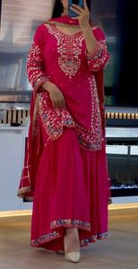 Conjunto de Salwar Kameez Rosa Bordado para Mujer, con Dupatta Pesada, Adorno Floral y Cuentas, de Secado Rápido, Ideal para Bodas y Festivales - Product Image 4