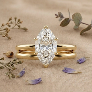 Lab Grown Marquise Diamond Engagement <b>Ring</b> Double Band Gold Prong <b>Set</b> Bridal <b>Ring</b> IGI Certified <b>Women</b> Jewelry - Product Image 1