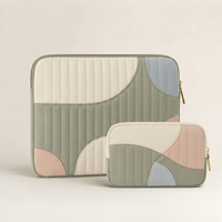 Ensemble de pochettes pour ordinateur portable en toile, patchwork, avec fermeture éclair, grande capacité, pochette souple, écologique, réutilisable, sac pour documents informatiques