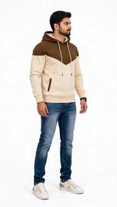 Sudadera con Capucha de Felpa para Hombre, Talla Grande, Color Marrón Beige, con Bloques de Color, 100% Algodón, Secado Rápido, para Invierno - Product Image 6