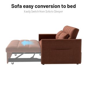 Divano a Due Posti in Velluto a Coste Estensibile e Pieghevole con Letto Estraibile, 2 Cuscini e Tasca Laterale Portaoggetti - Product Image 6