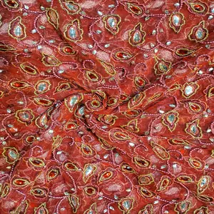 Online-Käufe Luxus rot Strassnetz 5 Yards Hochzeitskleidung schweres Perlen-Spitzenstoff für Damenkleider