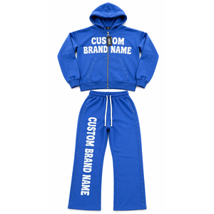 Custom Puff Print Tracksuit <b>Set</b> Zip Up Hoodie Wide Leg Jogger Pants Streetwear Style Raised Lettering Matching Casual Apparel OE - Product Image 3