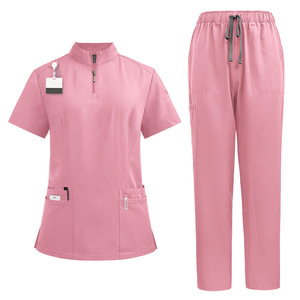 Professional High Quality Satin Nursing Uniforms Medical <b>Scrubs</b> Short Sleeve Tops Pants Unisex Hospital <b>Scrub</b> <b>Sets</b> - Product Image 4