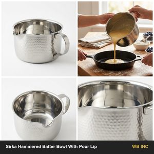 Handmade 20 cm SS304 Satin Exterior Hammered Bowl Pour Lip Sirka Batter Bowl for Home Decor and Hotel Use Made of <b>PC</b> Material - Product Image 5