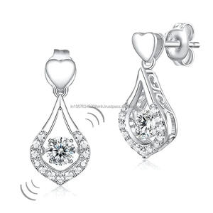 Pendientes de diamantes redondos cultivados en laboratorio IGI/GIA, joyería de boda de moda en plata de ley con chapado en oro, regalo perfecto - Product Image 3
