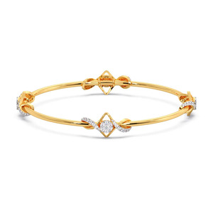 <b>Infinity</b> Kite Diamond Bangle with Yellow Gold Double Band and Geometric Center Accent Design - Product Image 2