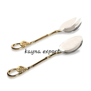 Cuillère à salade artisanale en métal moulé, plaqué argent, finition miroir, design artisanal, pour les fêtes - Product Image 4