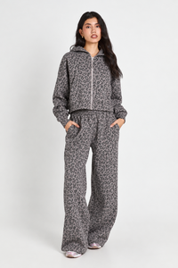 Pantalon large taille haute imprimé léopard graphite pour femme, coupe décontractée, tendance, streetwear - Product Image 4