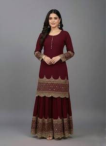 Ensemble Sharara brodé pour femme avec dupatta en faux georgette épaisse, idéal pour les fêtes et les occasions spéciales - Product Image 4