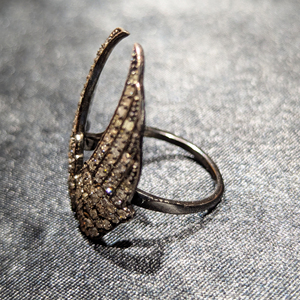 Anillo Abierto REYES con Alas de Ángel y Diamantes Naturales, Plata de Ley 925 con Baño de Rodio Negro, Joyería Fina Victoriana para Mujer - Product Image 2