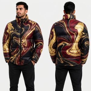 Chaqueta Acolchada para Hombre con Estampado de Rayas de Tigre Naranja, Chaqueta de Invierno para Hombre Forrada y Resistente de Poliéster al por Mayor - Product Image 4