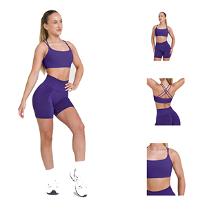 ODM Recycled Polyester/Cotton Solid Pattern Compression Shirt Shorts Set Womens Yoga Fitness Workout Set <b>High</b> Quality Running - Product Image 4
