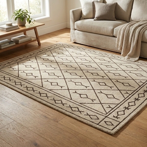 Factory Supply Handmade Moroccan Tufted Wool Rug Custom Size Ivory Geometric Pattern Carpet Luxury Area Rugs For Living Room <b>Bed</b> - Product Image 1
