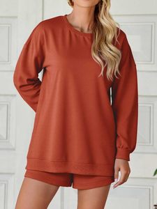 Ensemble pull à capuche et short en tricot de couleur unie pour femme, collection hiver-automne, manches longues, style décontracté, offre spéciale - Product Image 4