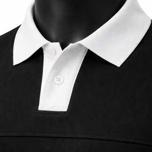 Men's Black Short Sleeve Polo <b>Shirt</b> With White <b>Collar</b> Regular Fit Casual Knitted <b>T</b>-<b>Shirt</b> - Product Image 6