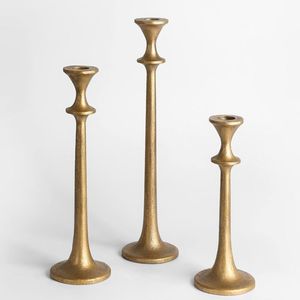 2 Piece Matte Gold Taper <b>Candle</b> Holder Set Flared Trumpet Pedestal Stand with Wide <b>Drip</b> Tray Base - Product Image 2