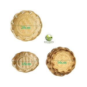 Vietnamese Eco Bamboo Tray Round Lotus Pattern Handmade Serving <b>Basket</b> for Dining <b>Table</b> and Kitchen Organizer - Product Image 2