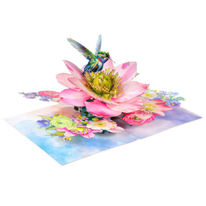 Best Seller Hummingbird Hellebore Flower 3D Pop Card Striped <b>Pattern</b> <b>Paper</b> Cutting Custom Design Handmade Hanoi Handicraft - Product Image 3