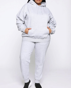 Winter Cotton Sweatpants and Hoodie Jogger Custom Plain Women Sweatsuit Tracksuit <b>Crewneck</b> Sweatshirt Set Breathable - Product Image 3