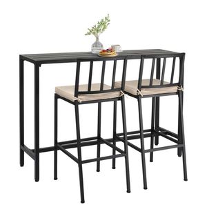 Table de bar rectangulaire haute de 55 pouces et 2 tabourets de bar rembourrés, ensemble de bar d'extérieur 3 pièces en métal C - Product Image 1