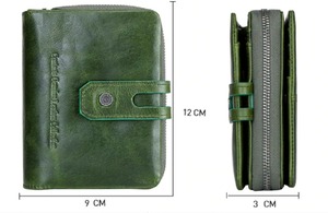 Portefeuille pour femme en cuir véritable vert, écologique, avec blocage RFID, porte-cartes, poche à monnaie zippée, organiseur de portefeuille pliable, petit format - Product Image 5