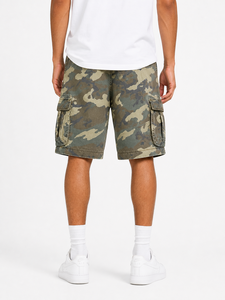 Shorts cargo camouflage pour hommes, taille mi-haute, fermeture boutonnée, en toile, style décontracté, avec plusieurs poches, respirant - Product Image 3
