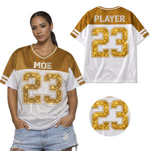 Maillot de football américain en maille avec strass pour femme, respirant, en polyester, col en V, streetwear, uniforme d'équipe, personnalisable OEM - Product Image 1