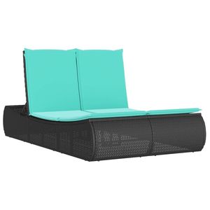 Lettino Doppio Prendisole in Polyrattan Nero con Cuscini, Arredo Esterno per Patio, Design Moderno con Schienale Solido - Product Image 2