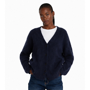 Cárdigan de Punto para Mujer, Cuello en V, Color Azul Marino, Manga Larga, Casual, Color Sólido, Antipilling, Suéter para Otoño - Product Image 2
