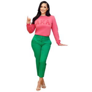 <b>Pink</b> Solid Color AKA Chenille <b>Sweatshirt</b> for Women Long Sleeve Crew Neck Fleece Casual Embroidered Pullover Fashion Apparel Top - Product Image 2