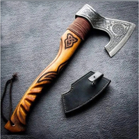 Hache Tomahawk de qualité industrielle avec manche en bois, tête en acier forgé, design celtique, hache de survie, étui en cuir pour couper la pizza