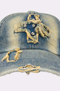 Casquette de baseball vintage en jean unisexe, 6 panneaux, ajustable, panneau avant déchiré, style décontracté, printemps-été, 100 % coton, style urbain - Product Image 6