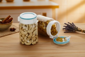 Glass Food <b>Storage</b> <b>Jars</b> With ClipOn Lids Airtight Freshness Preservation <b>For</b> <b>Kitchen</b> Spice Containers Cylinder Minimalist Design - Product Image 2