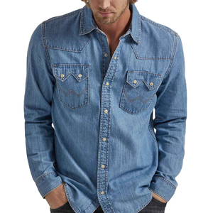 Camisa de Mezclilla para Hombre, Manga Larga, Color Sólido, Cierre de Botones, Cuello Clásico, Corte Regular, Estilo Casual, Tela de Algodón Lavado - Product Image 6