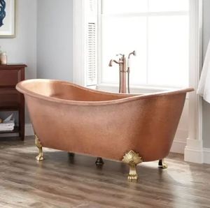 Baignoire autoportante ovale en cuivre massif martelé à la main, finition antique, pour la maison et l'hôtel - I H C - Product Image 6