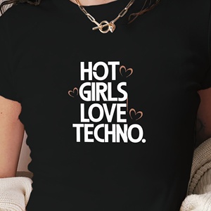 เสื้อยืดสั้นแฟชั่นผู้หญิงลาย Love Techno - Product Image 1