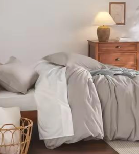 Ensemble de literie en coton gris, housse de couette respirante, douce, lavable en machine - Product Image 2