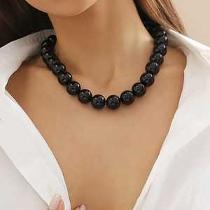 Collar de cuentas acrílicas gruesas naranjas, gargantilla llamativa de bolas grandes, collar minimalista lindo para mujer, aniversario - Product Image 3