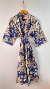 Elegante Vestido Kaftán de Algodón con Estampado Floral Azul, Cintura Ajustable, Estilo Bohemio, Casual, para Vacaciones de Verano - Product Image 5