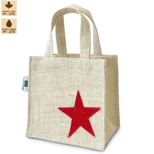Bolsa de Regalo de Yute Navideña Personalizada, Bolsa de Mano Roja con Estrella de Lurex, 16x16x10.5 cm, Reutilizable, Venta al por Mayor, Fabricante OEM ODM, Exportador de Marca Privada - Product Image 1