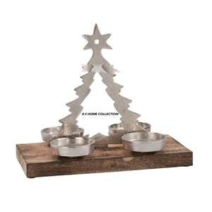 New Design Blank Sublimation Handmade Metal <b>Tea</b> <b>Light</b> Votive Holder With Wooden Base for Christmas Decoration - Product Image 1