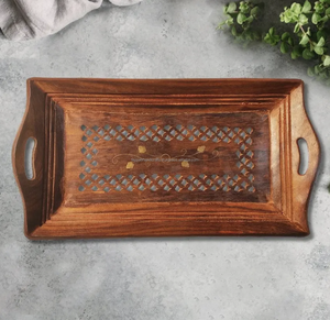 Plateau de service rectangulaire en bois sur mesure avec poignées Fabricant indien Exportateur Prix bas - Product Image 2
